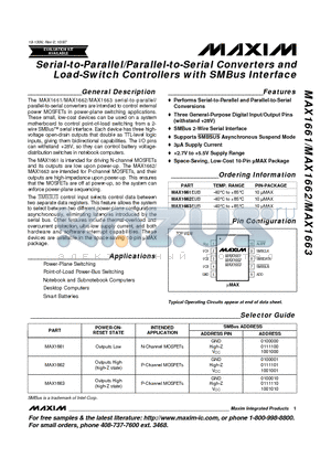 MAX1661-MAX1663 datasheet - Serial-to-Parallel/Parallel-to-Serial Converters and Load-Switch Controllers with SMBus Interface