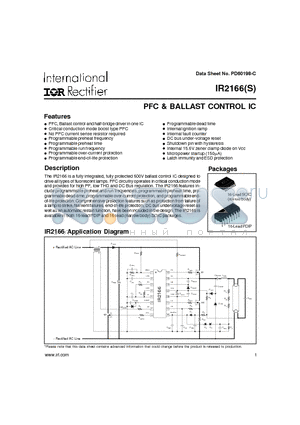 IR2166S datasheet - PFC & BALLAST CONTROL IC