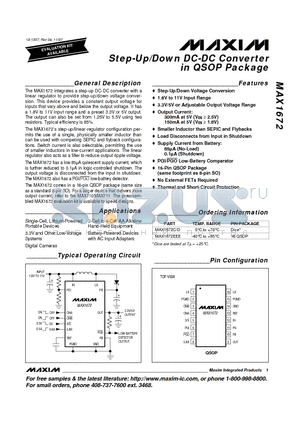 MAX1672 datasheet - Step-Up/Down DC-DC Converter in QSOP Package