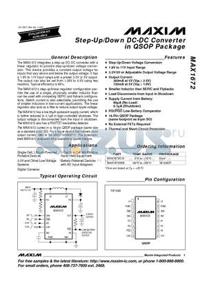 MAX1672EEE datasheet - Step-Up/Down DC-DC Converter in QSOP Package