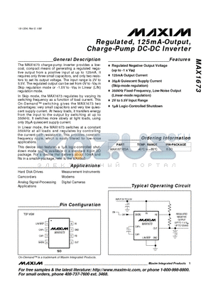 MAX1673 datasheet - Regulated, 125mA-Output, Charge-Pump DC-DC Inverter