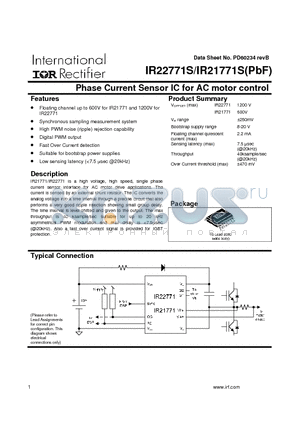 IR21771S datasheet - Phase Current Sensor IC for AC motor control
