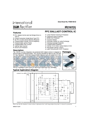 IR2167 datasheet - PFC BALLAST CONTROL IC