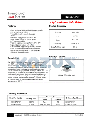 IR25607SPBF datasheet - High and Low Side Driver