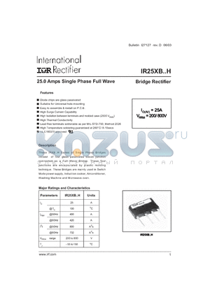 IR25XB02H datasheet - 25.0 Amps Single Phase Full Wave