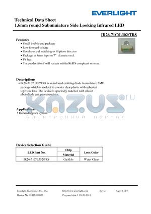 IR26-71C-L302-TR8 datasheet - 1.6mm round Subminiature Side Looking Infrared LED