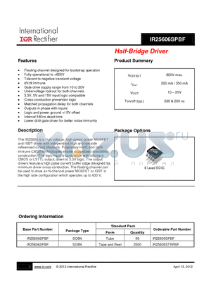 IR25606STRPBF datasheet - Half-Bridge Driver