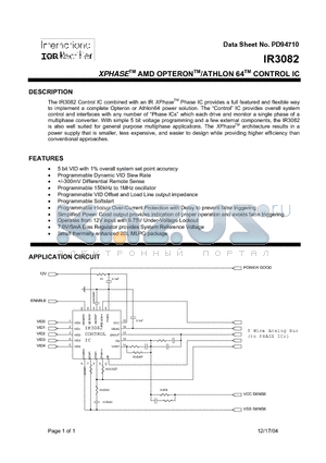 IR3082 datasheet - XPHASE AMD OPTERON/ATHLON 64 CONTROL IC