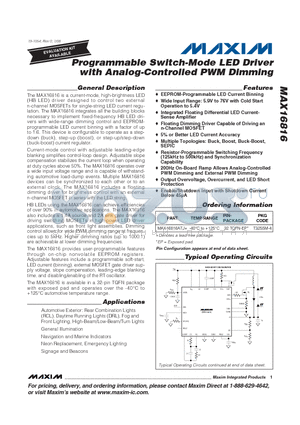 MAX16816 datasheet - Programmable Switch-Mode LED Driver with Analog-Controlled PWM Dimming