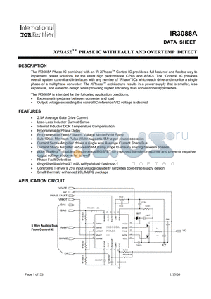 IR3088A_05 datasheet - XPHASETM PHASE IC WITH FAULT AND OVERTEMP DETECT