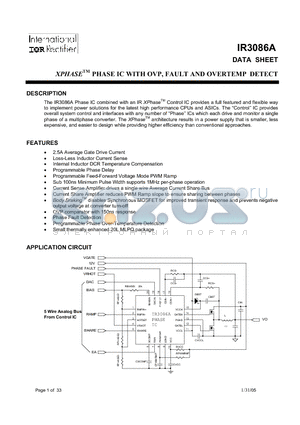 IR3086A datasheet - XPHASETM PHASE IC WITH OVP, FAULT AND OVERTEMP DETECT
