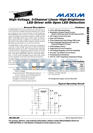 MAX16823AUE+ datasheet - High-Voltage, 3-Channel Linear High-Brightness LED Driver with Open LED Detection