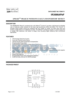 IR3086AMTRPBF datasheet - XPHASE PHASE IC WITH OVP, FAULT AND OVERTEMP DETECT
