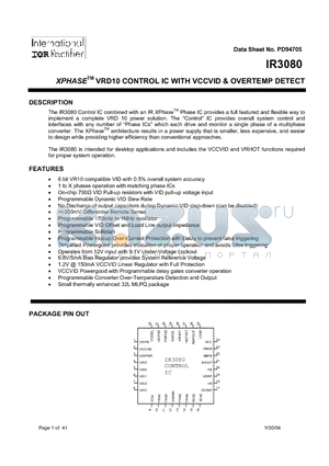 IR3080MTR datasheet - XPHASE VRD10 CONTROL IC WITH VCCVID & OVERTEMP DETECT