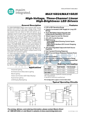 MAX16824AUE/V+ datasheet - High-Voltage, Three-Channel Linear High-Brightness LED Drivers