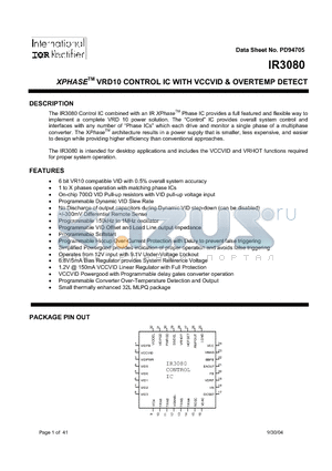 IR3080MTR datasheet - XPHASETM VRD10 CONTROL IC WITH VCCVID & OVERTEMP DETECT