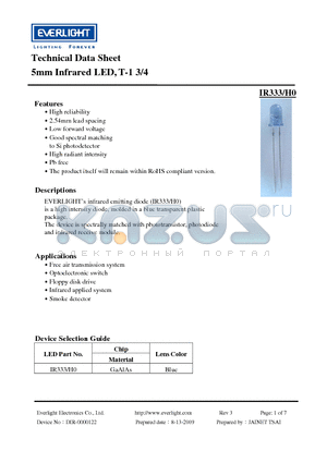 IR333-H0 datasheet - 5mm Infrared LED, T-1 3/4