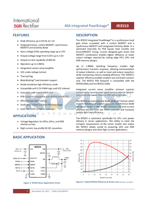 IR3553MTRPBF datasheet - 40A Integrated PowIRstage^