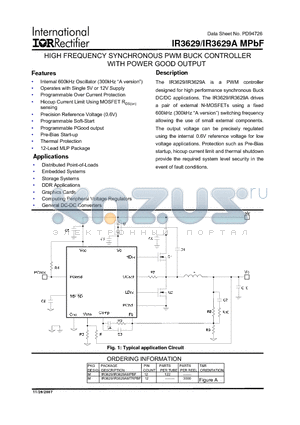 IR3629 datasheet - HIGH FREQUENCY SYNCHRONOUS PWM BUCK CONTROLLER WITH POWER GOOD OUTPUT