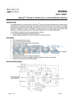 IR3088AMTR datasheet - XPHASETM PHASE IC WITH FAULT AND OVERTEMP DETECT
