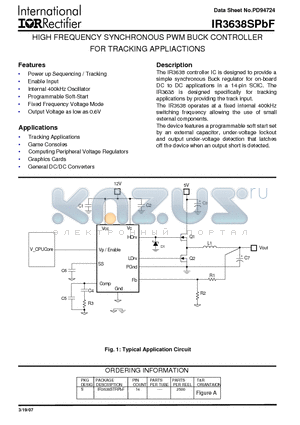 IR3638SPBF datasheet - HIGH FREQUENCY SYNCHRONOUS PWM BUCK CONTROLLER FOR TRACKING APPLIACTIONS