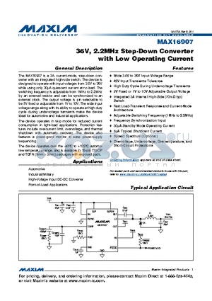 MAX16907RAUE datasheet - 36V, 2.2MHz Step-Down Converter with Low Operating Current