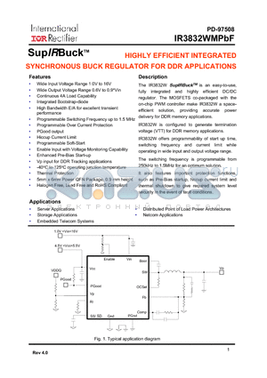 IR3832WMPBF datasheet - HIGHLY EFFICIENT INTEGRATED SYNCHRONOUS BUCK REGULATOR FOR DDR APPLICATIONS