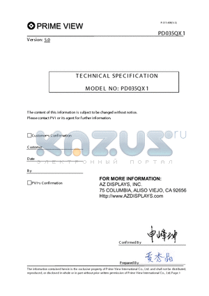 PD035QX1 datasheet - TECHNICAL SPECIFICATION