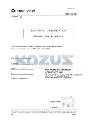 PD050VX6 datasheet - TECHNICAL SPECIFICATION
