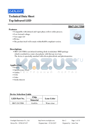 IR67-21C-TR8_0708 datasheet - Top Infrared LED