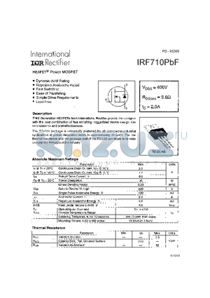 IR710PBF datasheet - HEXFET^ Power MOSFET