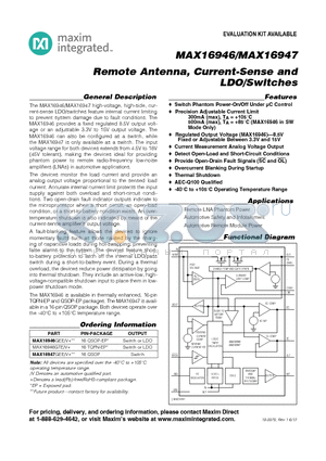 MAX16946 datasheet - Remote Antenna, Current-Sense and LDO/Switches