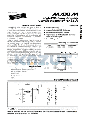 MAX1698 datasheet - High-Efficiency Step-Up Current Regulator for LEDs