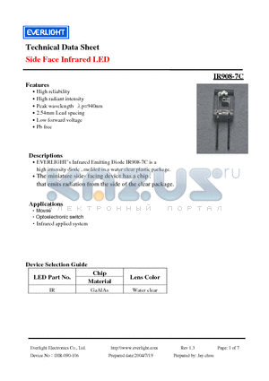 IR908-7C datasheet - EVERLIGHTs Infrared Emitting Diode IR908-7C is a high intensity diode , molded in a water clear plastic package.