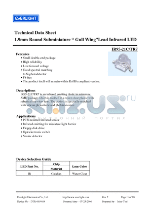 IR95-21C/TR7 datasheet - 1.9mm Round Subminiature Gull Wing Lead Infrared LED