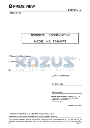 PD104VT2 datasheet - color TFT LCD module