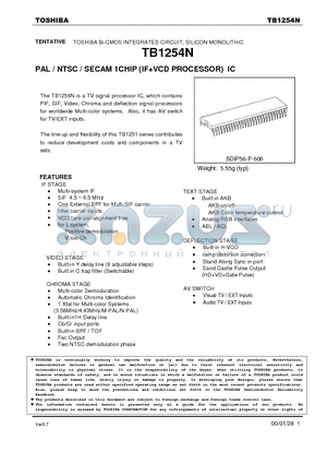 TB1254N datasheet - PAL / NTSC / SECAM 1CHIP (IFVCD PROCESSOR) IC