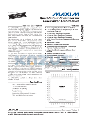MAX17017 datasheet - Quad-Output Controller for Low-Power Architecture