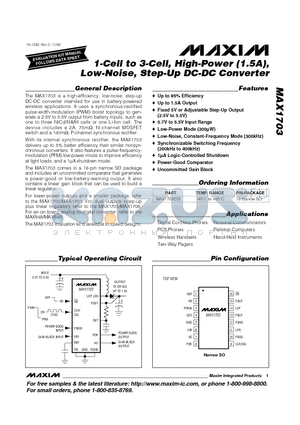 MAX1703 datasheet - 1-Cell to 3-Cell, High-Power 1.5A, Low-Noise, Step-Up DC-DC Converter