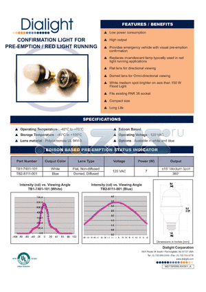 TB2-8111-001 datasheet - CONFIRMATION LIGHT FOR PRE-EMPTION / RED LIGHT RUNNING