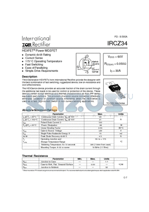 IRCZ34 datasheet - Power MOSFET(Vdss=60V, Rds(on)=0.050ohm, Id=30A)