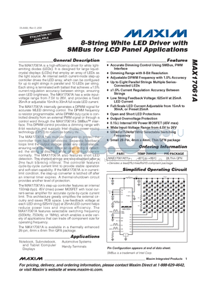 MAX17061AETI+ datasheet - 8-String White LED Driver with SMBus for LCD Panel Applications