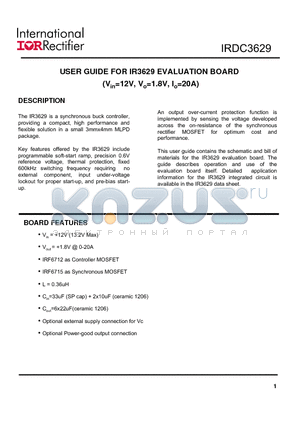 IRDC3629 datasheet - USER GUIDE FOR IR3629 EVALUATION BOARD