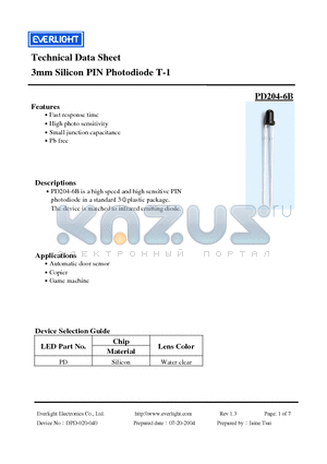 PD204-6B datasheet - 3mm Silicon PIN Photodiode T-1