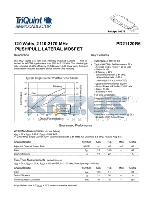 PD21120R6 datasheet - 120 Watts, 2110-2170 MHz PD21120R6 PUSH/PULL LATERAL MOSFET