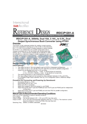 IRDCIP1201-A datasheet - 300kHz, Dual 15A, 3.14V IN to 5.5V IN Dual Output Synchronous Buck Converter using iP1201