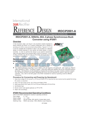 IRDCIP2001-A datasheet - 500kHz, 40A, 2-phase Synchronous Buck Converter using iP2001