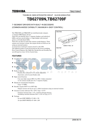 TB62709F datasheet - 7−SEGMENT DRIVERS WITH BUILT−IN DECODERS (COMMON ANODE CAPABILITY, MAXIMUM 4−DIGIT CONTROL)