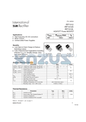 IRF1312L datasheet - HEXFET Power MOSFET