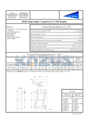 PD29-CCDG13 datasheet - Single Digit 7 Segment 2.3 LED Display